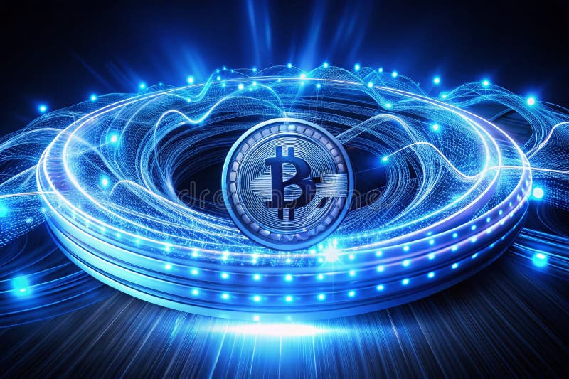 Dynamic Blockchain Visualization Exploring the Future of Digital Currency with a Futuristic Blue Abstract Curve and stock illustration