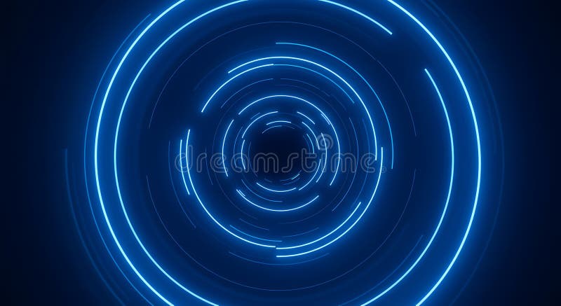 Dynamic Blue Light Circles Creating a Futuristic Vortex Effect stock illustration