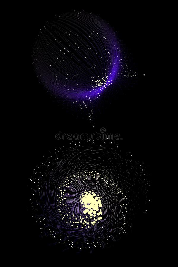 Dynamic blue particle network sphere with gradient motion flow stock illustration