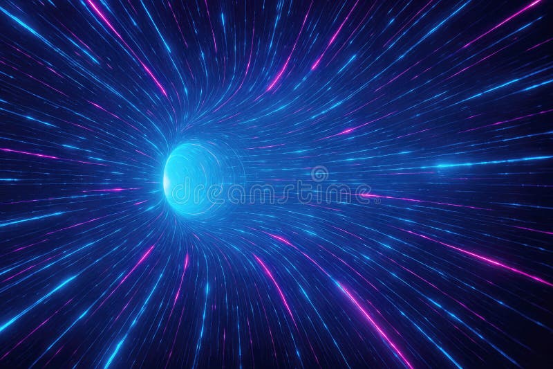 Dynamic Blue and Pink Neon Light Tunnel with Streaking Lights and Vortex Effect wormhole abstract vector illustration