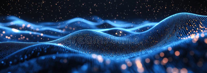 Dynamic blue waves with glowing particles in a futuristic digital background royalty free stock images