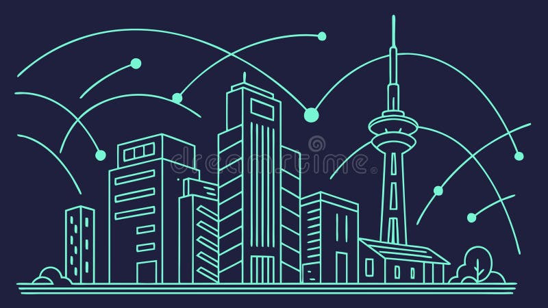 Dynamic Cityscape with Connected Buildings and Data Network, vector design Generative AI royalty free illustration