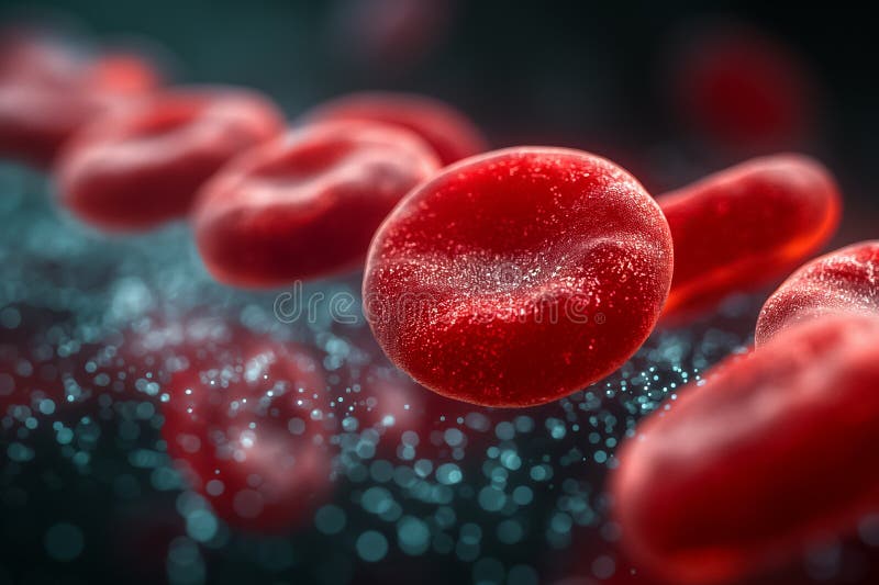 Dynamic closeup visualization showcasing red blood cells as they move with remarkable fluidity in a biological context royalty free stock images