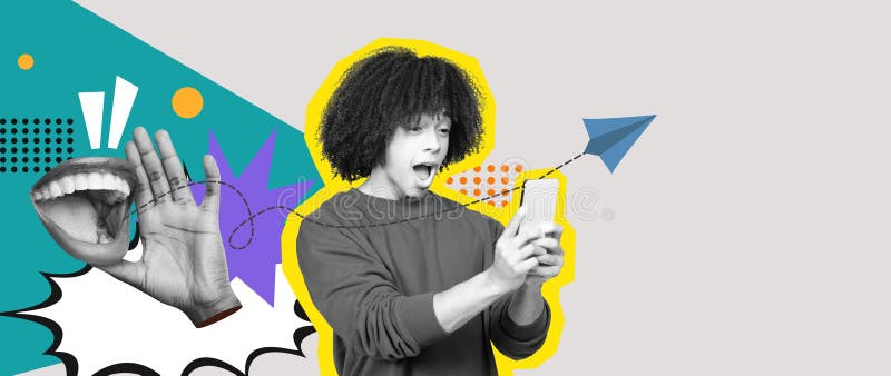 Dynamic Collage of a Young Person Engaged in Digital Communication and Expression royalty free stock photos