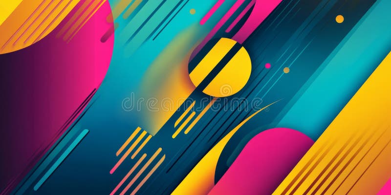 A dynamic, colorful abstract background filled with geometric shapes and fluid patterns. Bright royalty free stock photo