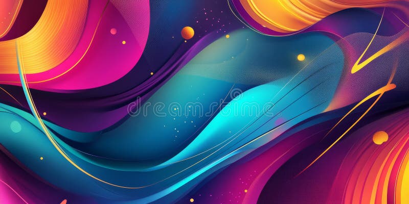 A dynamic, colorful abstract background filled with geometric shapes and fluid patterns. Bright stock image