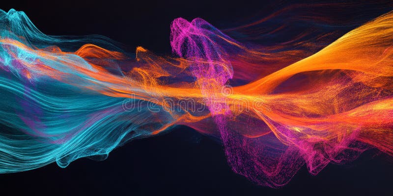 A dynamic, colorful abstract background with glowing particle trails. The energetic motion in royalty free stock photos