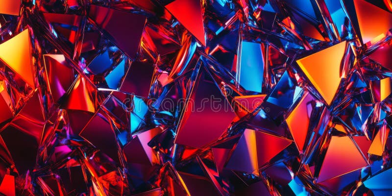 A dynamic, colorful abstract background inspired by shattered glass reflections. The fragmented stock images