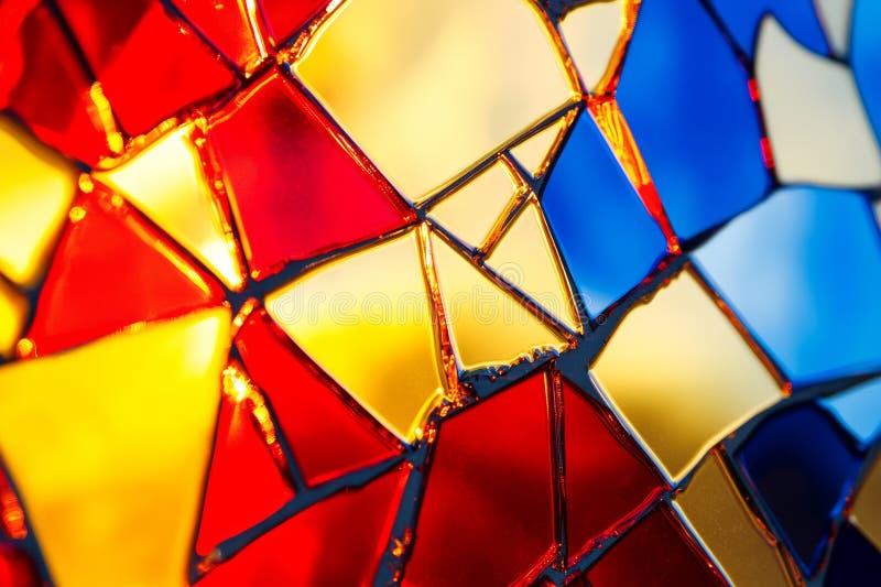 A dynamic, colorful abstract background inspired by shattered glass reflections. The fragmented stock photo