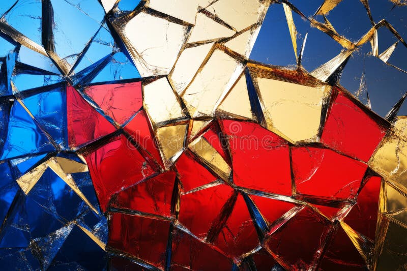 A dynamic, colorful abstract background inspired by shattered glass reflections. The fragmented stock image
