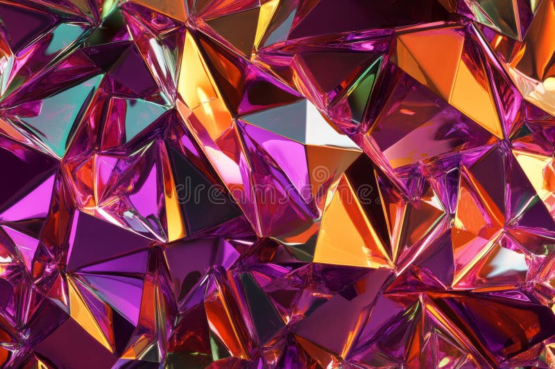 A dynamic, colorful abstract background with a mosaic of triangular reflections. The sharp-edged stock photo