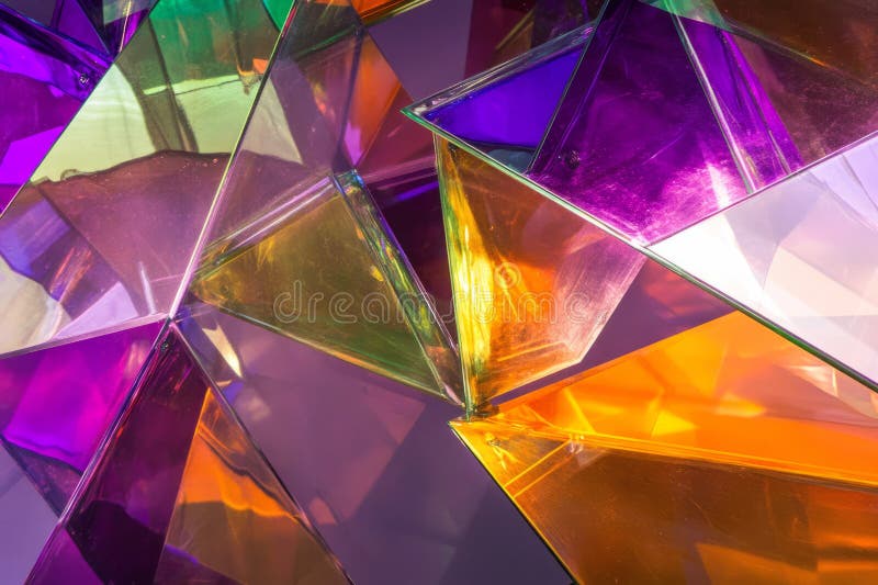 A dynamic, colorful abstract background with a mosaic of triangular reflections. The sharp-edged stock image