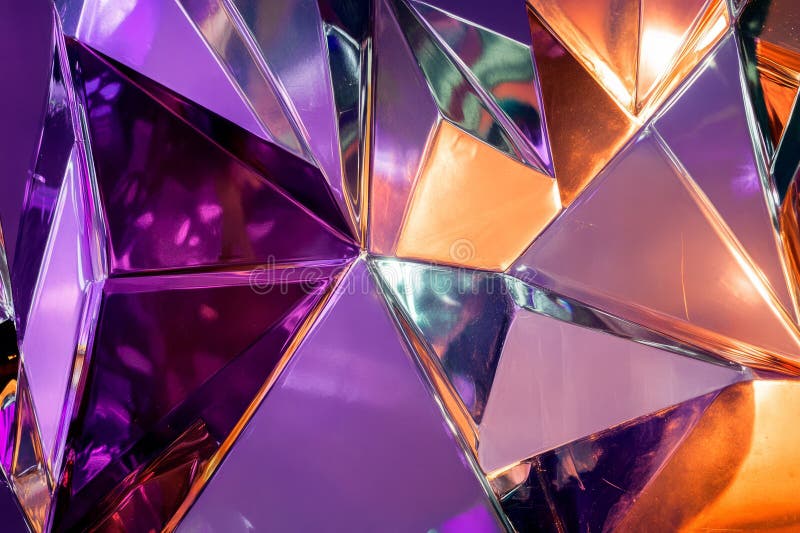 A dynamic, colorful abstract background with a mosaic of triangular reflections. The sharp-edged stock photo