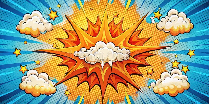 Dynamic comic book explosion with starburst and clouds. Generative AI royalty free illustration