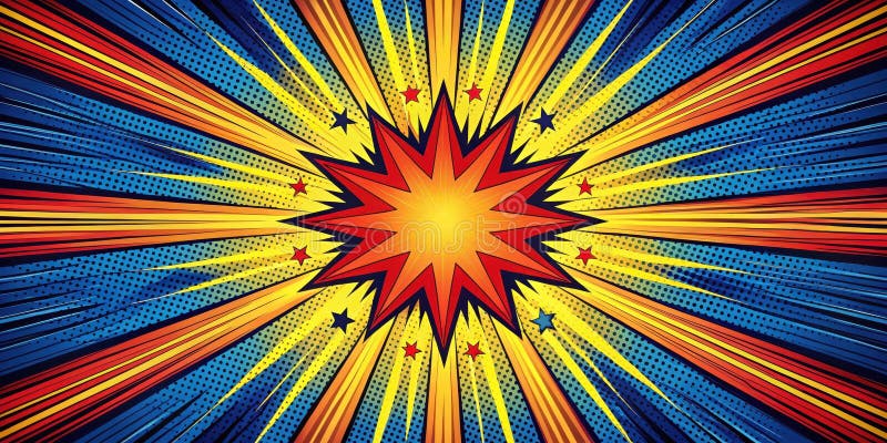 Dynamic comic book style burst with star and rays. Generative AI vector illustration