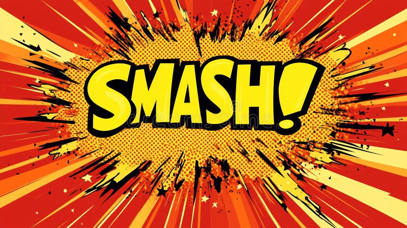 Dynamic Comic Book Style Smash Text Effect Red Yellow Explosion Background stock illustration