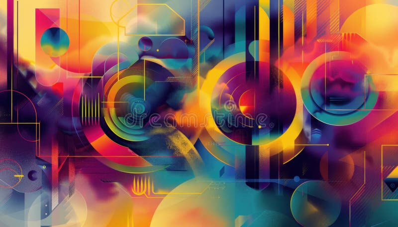 Design abstract vibrant cu forme colorate și modele geometrice într-un amestec de nuanțe stock photo