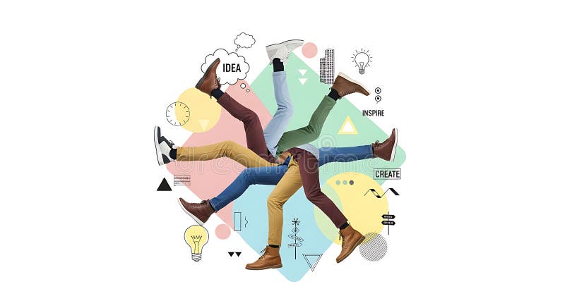 Dynamic creative process with legs and ideas vector illustration