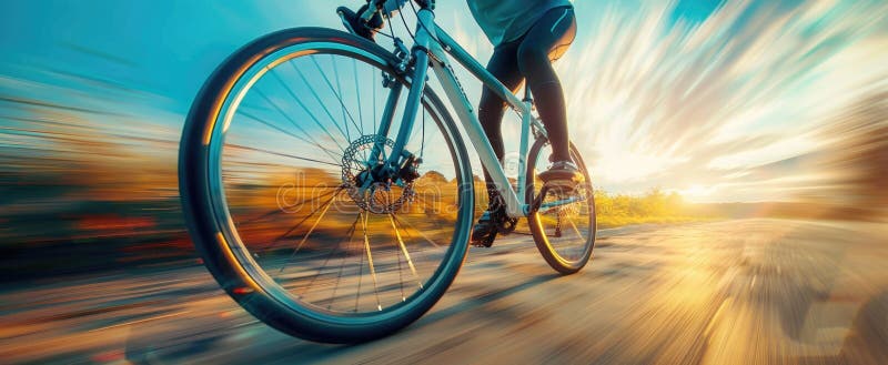 Dynamic cycling journey at sunset capturing speed and adventure in motion stock illustration