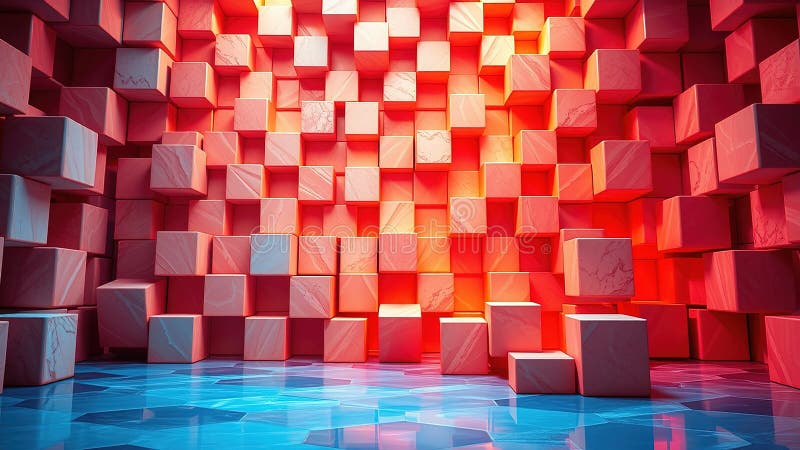 Dynamic 3D Geometric Pattern Background Featuring Vibrant Cubes and Hexagons with Sharp Detail and Stunning Lighting royalty free illustration