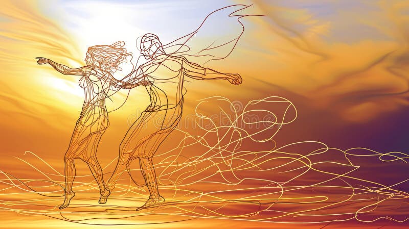 Contour sketch of a dancing couple, light and graceful lines against the background of the sunset sky --no text, titles --ar 16:9 --quality 0.5 --stylize 0 Job ID: 25046bfb-430c-458c-9e87-f179f5ef767e AI generated. Contour sketch of a dancing couple, light and graceful lines against the background of the sunset sky --no text, titles --ar 16:9 --quality 0.5 --stylize 0 Job ID: 25046bfb-430c-458c-9e87-f179f5ef767e AI generated