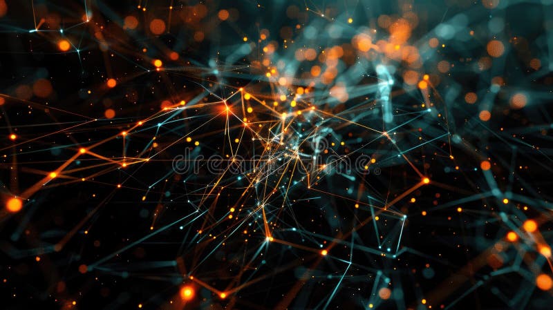 Vizualizarea dinamică a datelor privind tendințele pieței financiare, cu linii abstracte și puncte luminoase. aig53m stock illustration