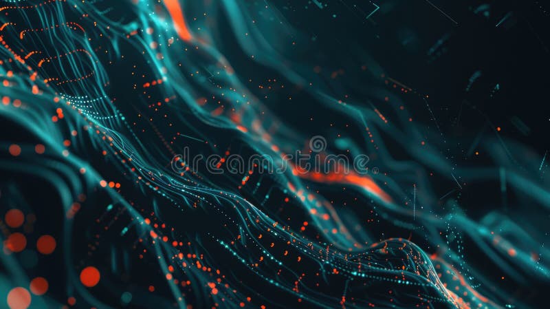 Vizualizarea dinamică a datelor privind tendințele pieței financiare, cu linii abstracte și puncte luminoase. aig53m stock illustration