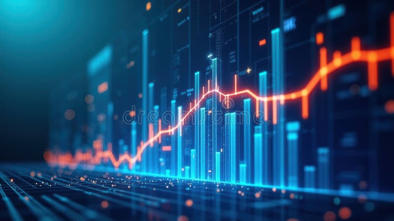 Dynamic Data Visualization Shows a Growing Analytics Trend in Vibrant Blue and Orange, Perfect for Business Intelligence stock photos