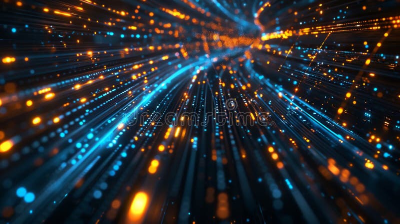 Dynamic Digital Light Trails, Generative AI stock photo