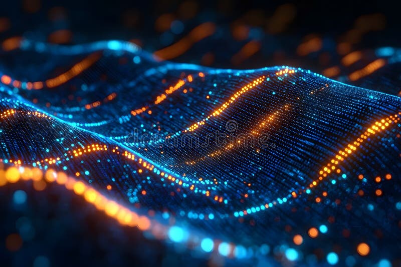 Futuristic Digital Waveform with Glowing LED Lights for Technology and Data Visualization Generative AI stock illustration