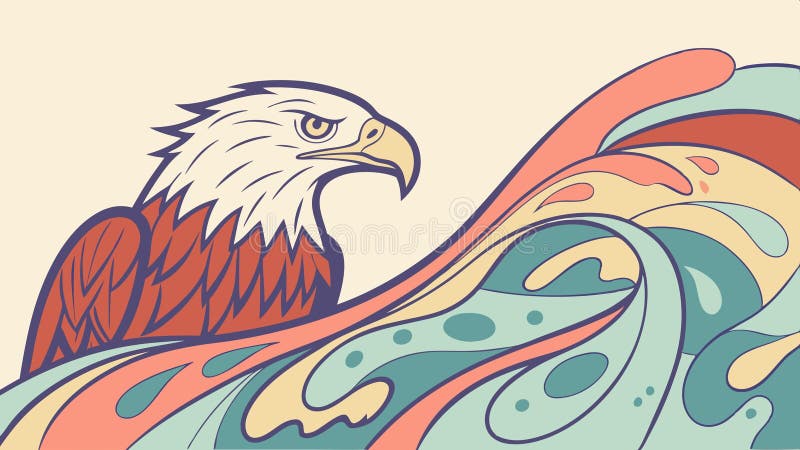 Dynamic eagle head with flowing abstract background, power vector design Generative AI stock illustration