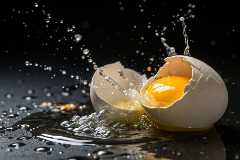 Dynamic Egg Yolk Splash A Closeup of a Cracked Egg with Vibrant Yellow Yolk and White in a Dark Setting - generated by ai vector illustration