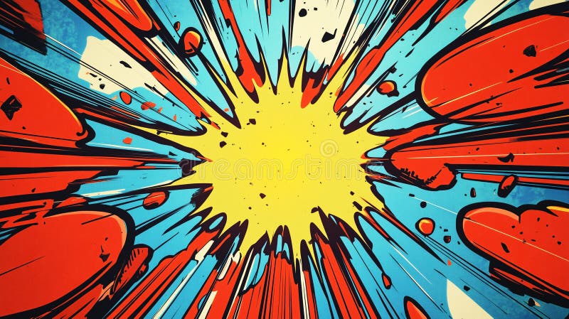 Dynamic explosion effect in vibrant cartoon style, featuring bold colors and energetic lines. , ai generative royalty free illustration