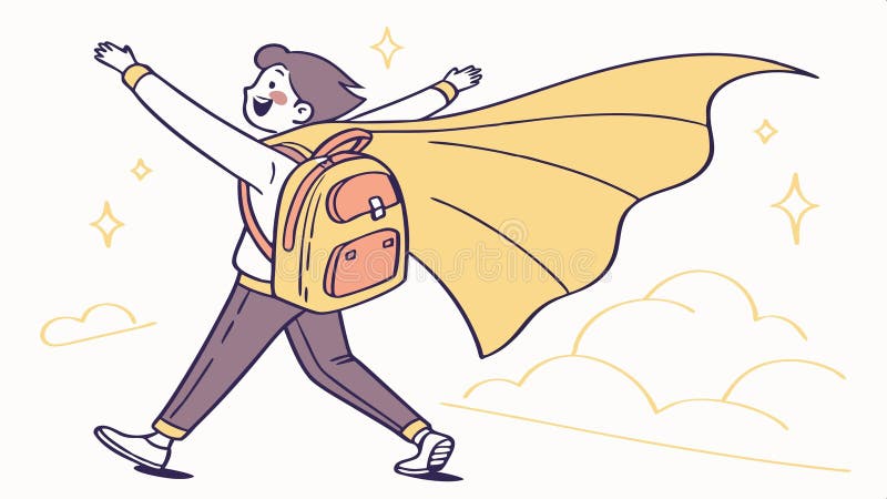 Dynamic figure with backpack and cape running hero of journey vector design Generative AI royalty free illustration