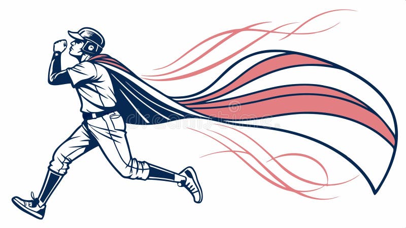 Dynamic figure with cape running against abstract lines hero action vector design Generative AI royalty free illustration