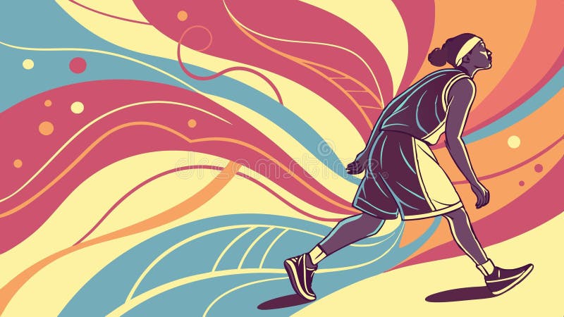 Dynamic figure running or skating on abstract background vector design Generative AI. A dynamic vector illustration depicting a figure in motion possibly running or skating set against a vibrant abstract background of swirling lines conveying speed energy and athletic activity vector design Generative AI
