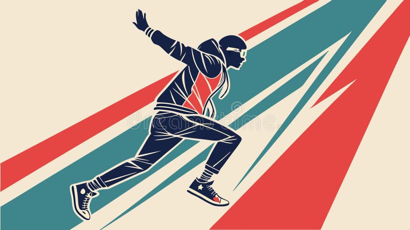 Dynamic figure running on striped background, sports, motion, energy art vector design Generative AI stock illustration