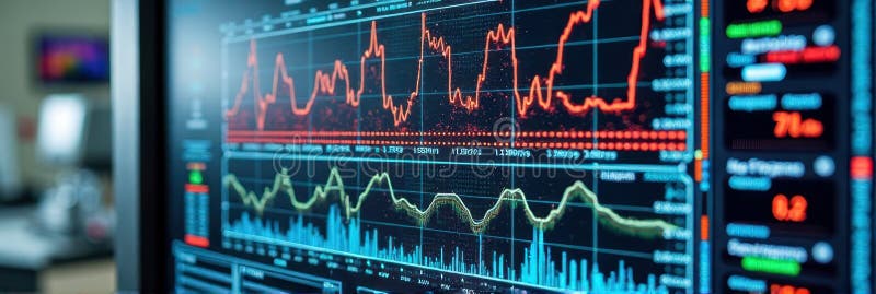 Dynamic financial data analysis on high-resolution monitor screen display royalty free stock photos