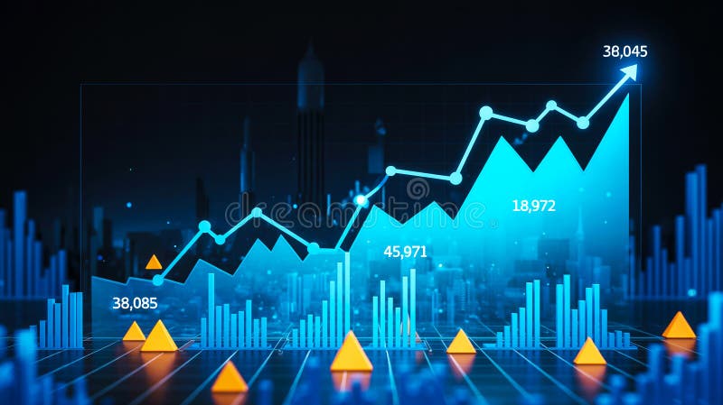 Dynamic financial graph showing market growth trends stock illustration