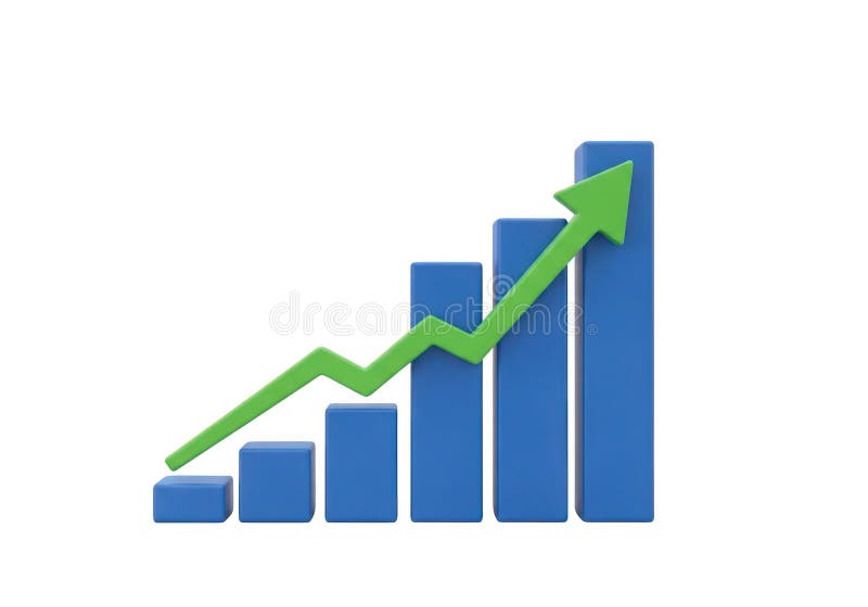Dynamic financial growth chart with green arrow soaring upwards royalty free illustration