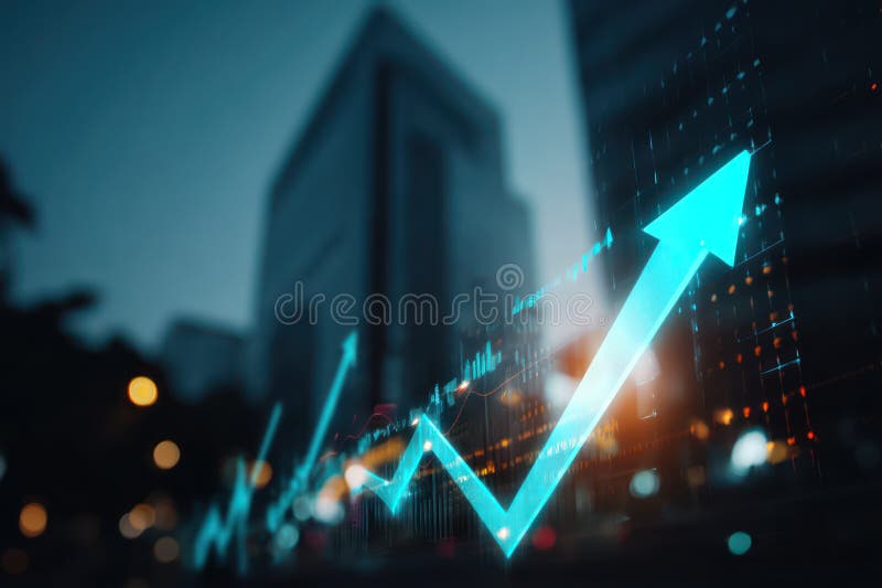 Dynamic Financial Interface with Sharp Upward Arrow stock photos