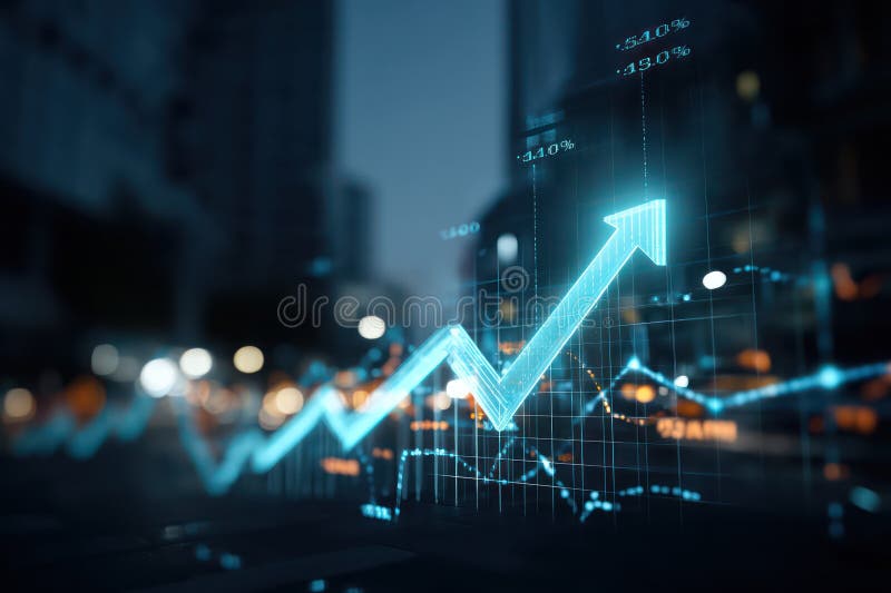 Dynamic Financial Interface with Sharp Upward Arrow stock photo