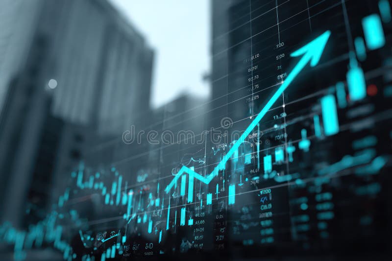Dynamic Financial Interface with Sharp Upward Arrow stock images