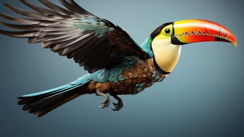 Flight Pose of a Toucan, Highlighting Its Colorful Beak and Wings ...