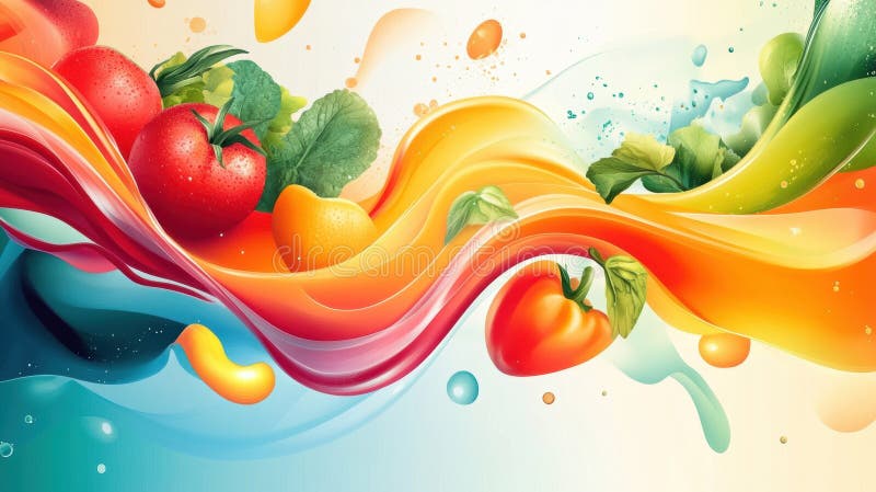 Dynamic flow of fresh groceries with vibrant colors and fluid gradients Generative AI royalty free stock image