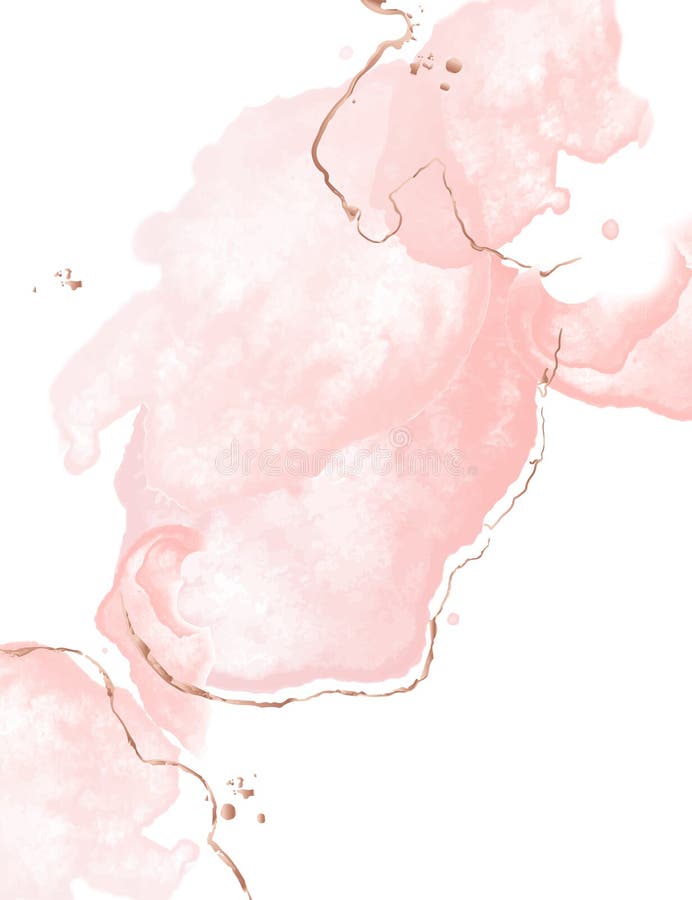 Dynamic fluid pink art with watercolor splashes wnd golden glitter strokes. Glamour wedding decoration. Tender rose gold vector illustration