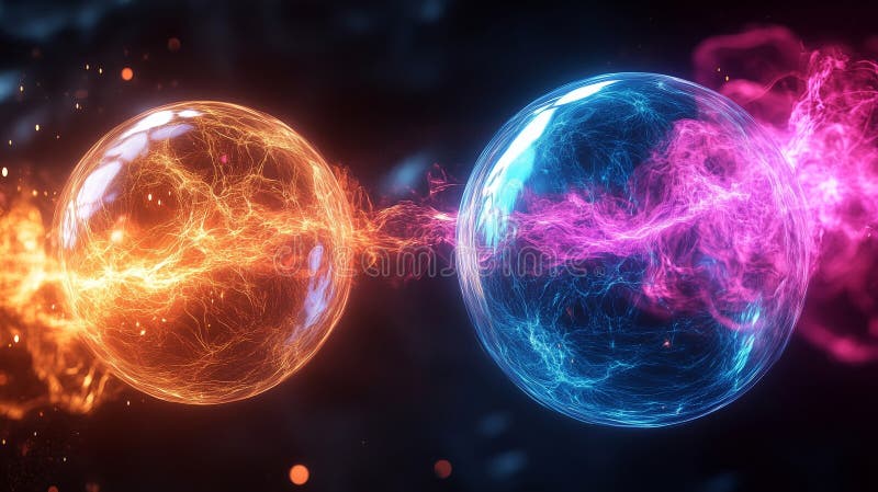 Dynamic Fusion of Colorful Energy Particles in Abstract Scene stock photo