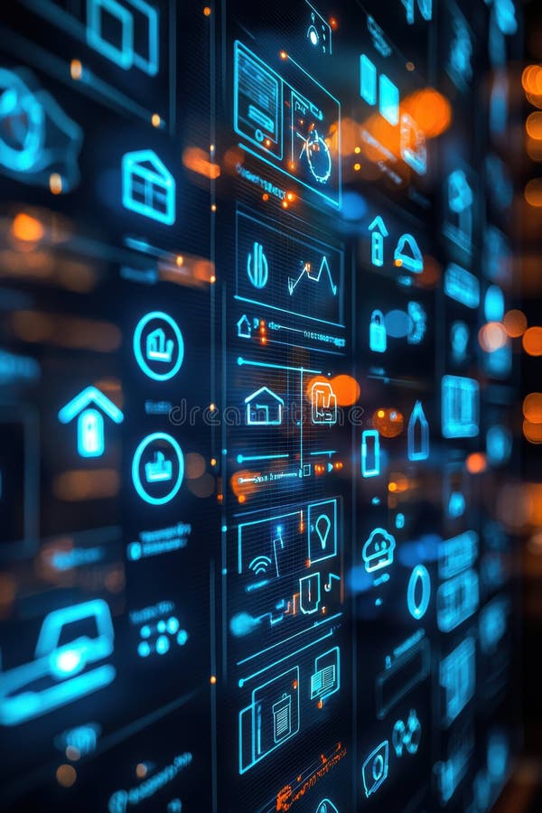 Futuristic digital interface with smart home technology icons royalty free stock photography