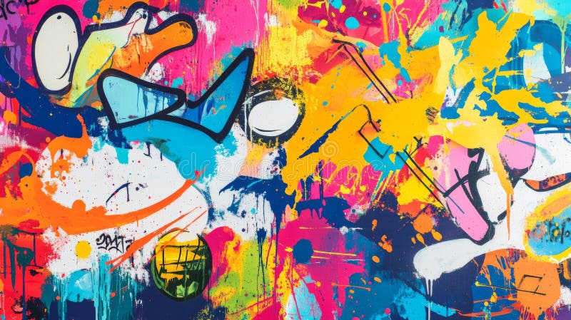 Dynamic Graffiti Art Vibrant Splatter Paint Shapes and Intersecting Lines on a Textured Background vector illustration