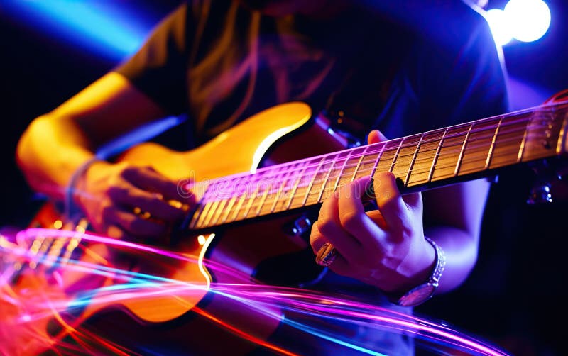 Dynamic Guitar Playing with Colorful Strings. Generative Ai